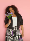 Plus Size Short Sleeved Scuba Crop Jacket Short Black Blazer Set