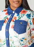 Denim Trimmed Floral Print Jacket