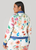 Denim Trimmed Floral Print Jacket