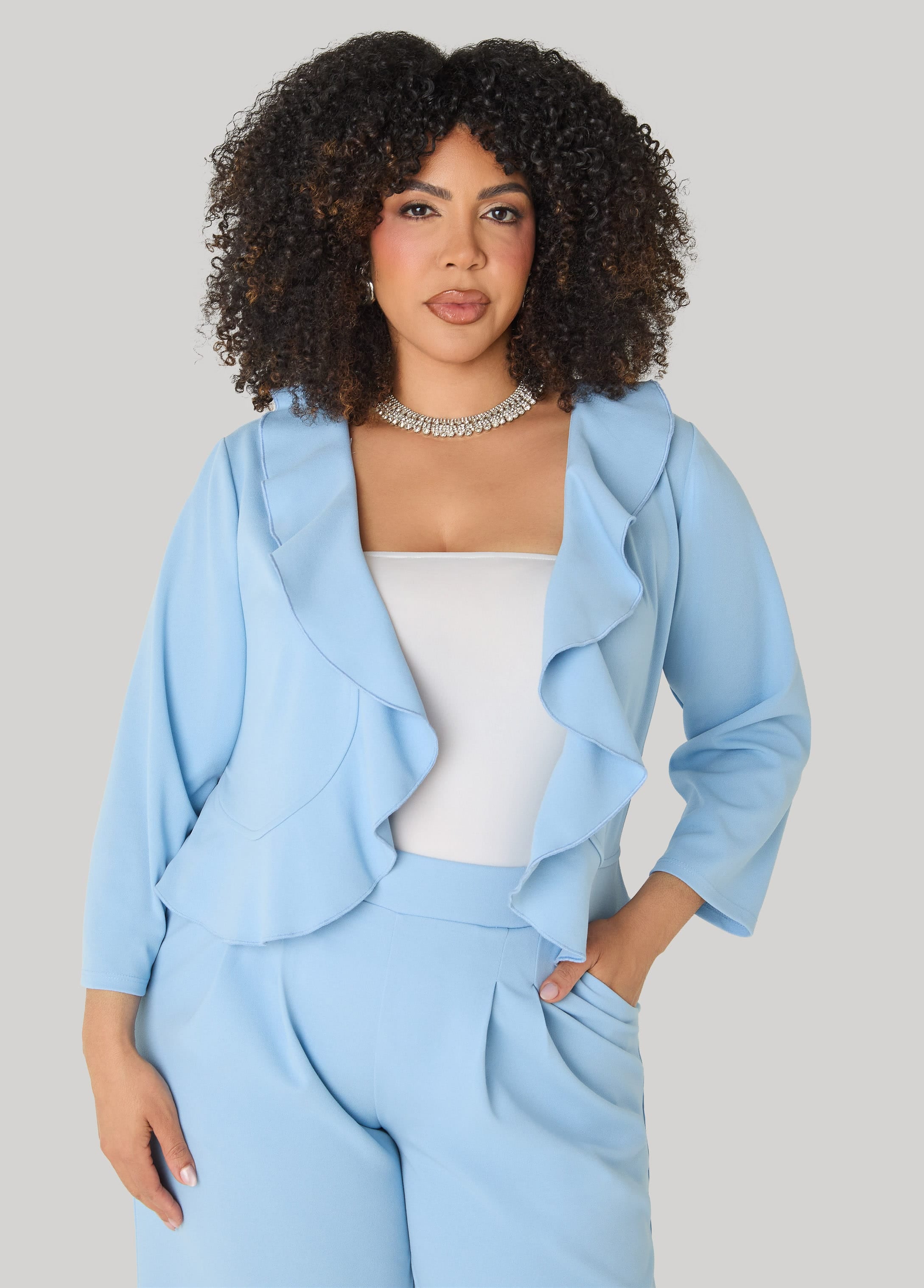 【REASON】リーズン スゥエット ジャケット オーバーサイズ XL Open Front Ruffled Jacket – Ashley Stewart