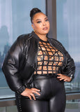 Plus Size Studded Leather Bomber Jacket Faux Leather Jacket Set