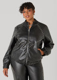 Plus SIze Studded Faux Leather Bomber Jacket