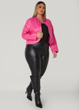 Plus Size Buckle Collar Faux Leather Jacket