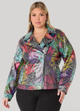 Plus Size Graffiti Faux Leather Moto Jacket