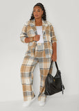 Button Front Plaid Boyfriend Blazer
