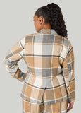 Button Front Plaid Boyfriend Blazer