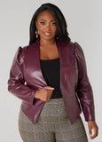 Plus Size Puff Sleeve Faux Leather Jacket