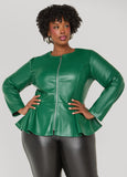 Plus Size Faux Leather Peplum Jacket