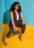 Plus Size Checked Vest Plus Size Pants Suit Matching Set