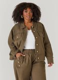 Frayed Linen Blend Trucker Jacket