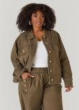 Frayed Linen Blend Trucker Jacket