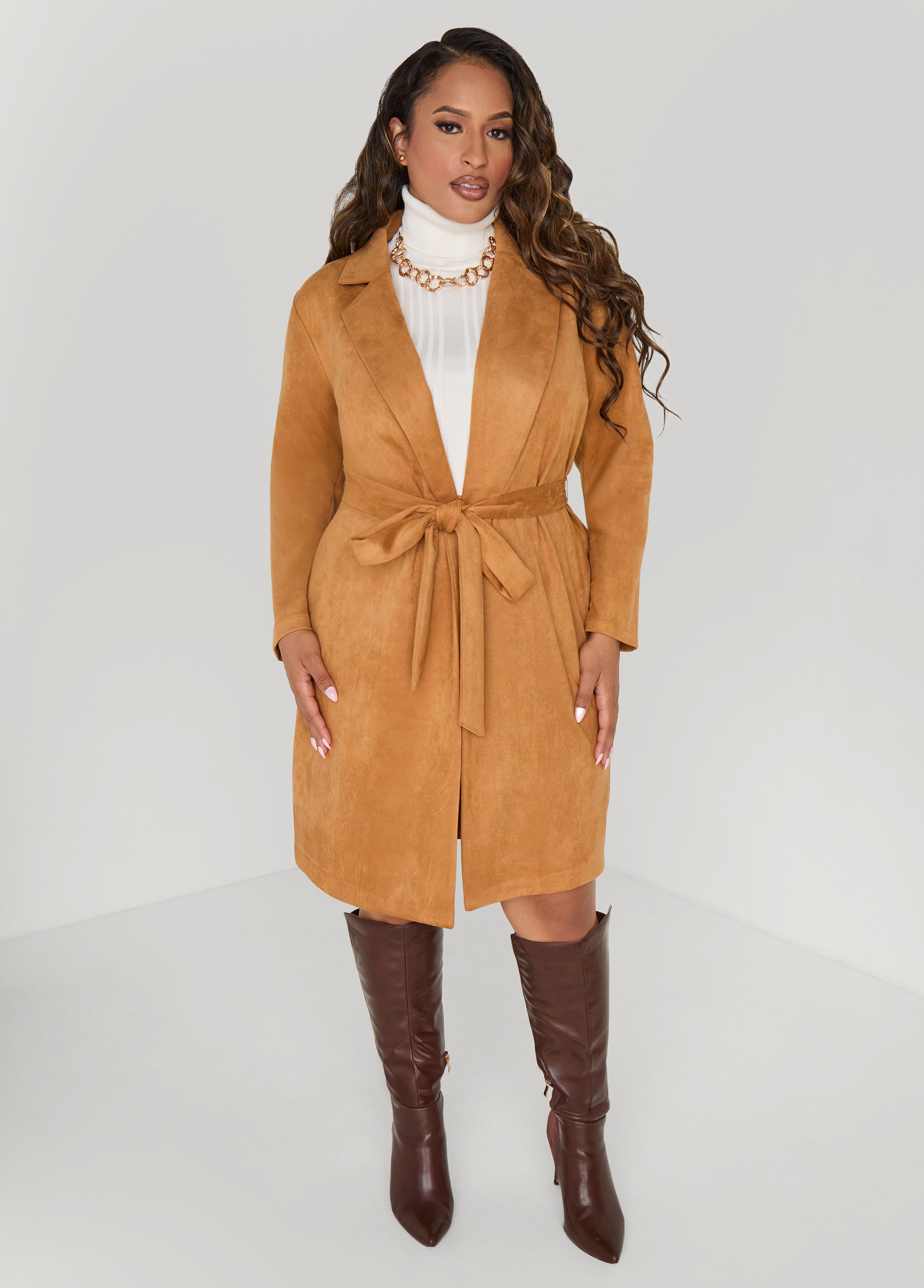 Plus Size Belted Faux Suede Jacket