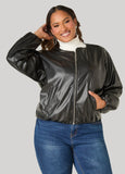 Plus Size Faux Leather Bubble Jacket