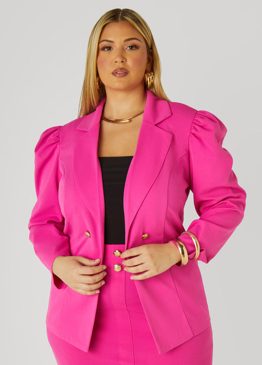 Plus Size Button Crepe Blazer Plus Size Suit Jacket Two Piece Set
