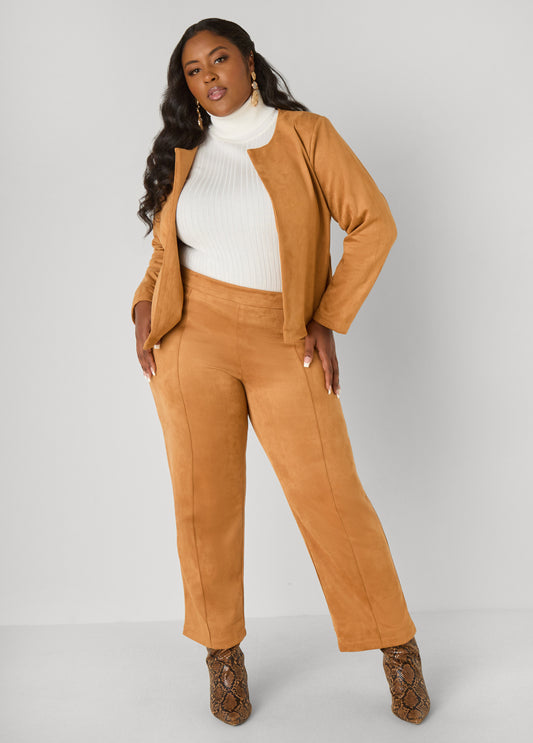 Faux Suede Straight Leg Pants