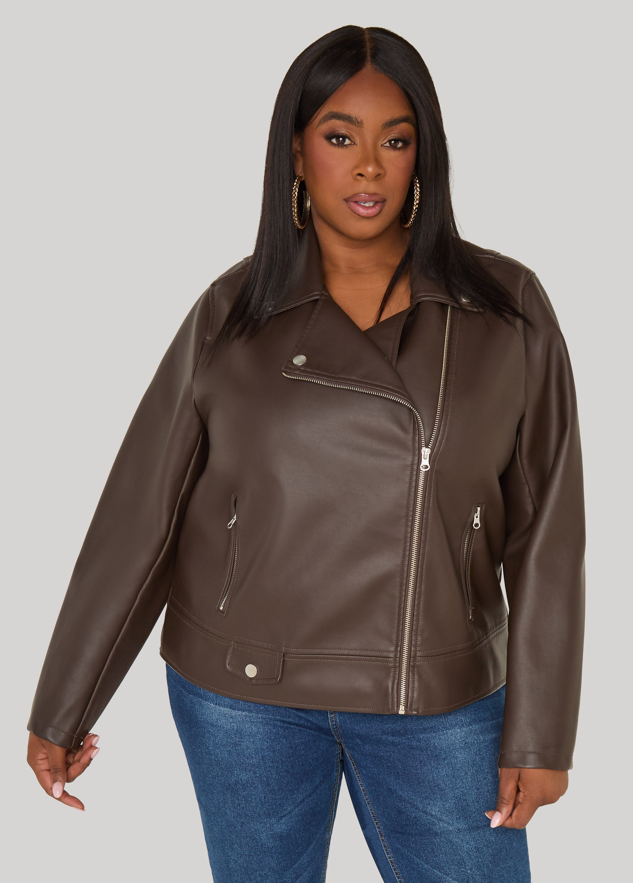 Faux Leather Moto Jacket – Ashley Stewart