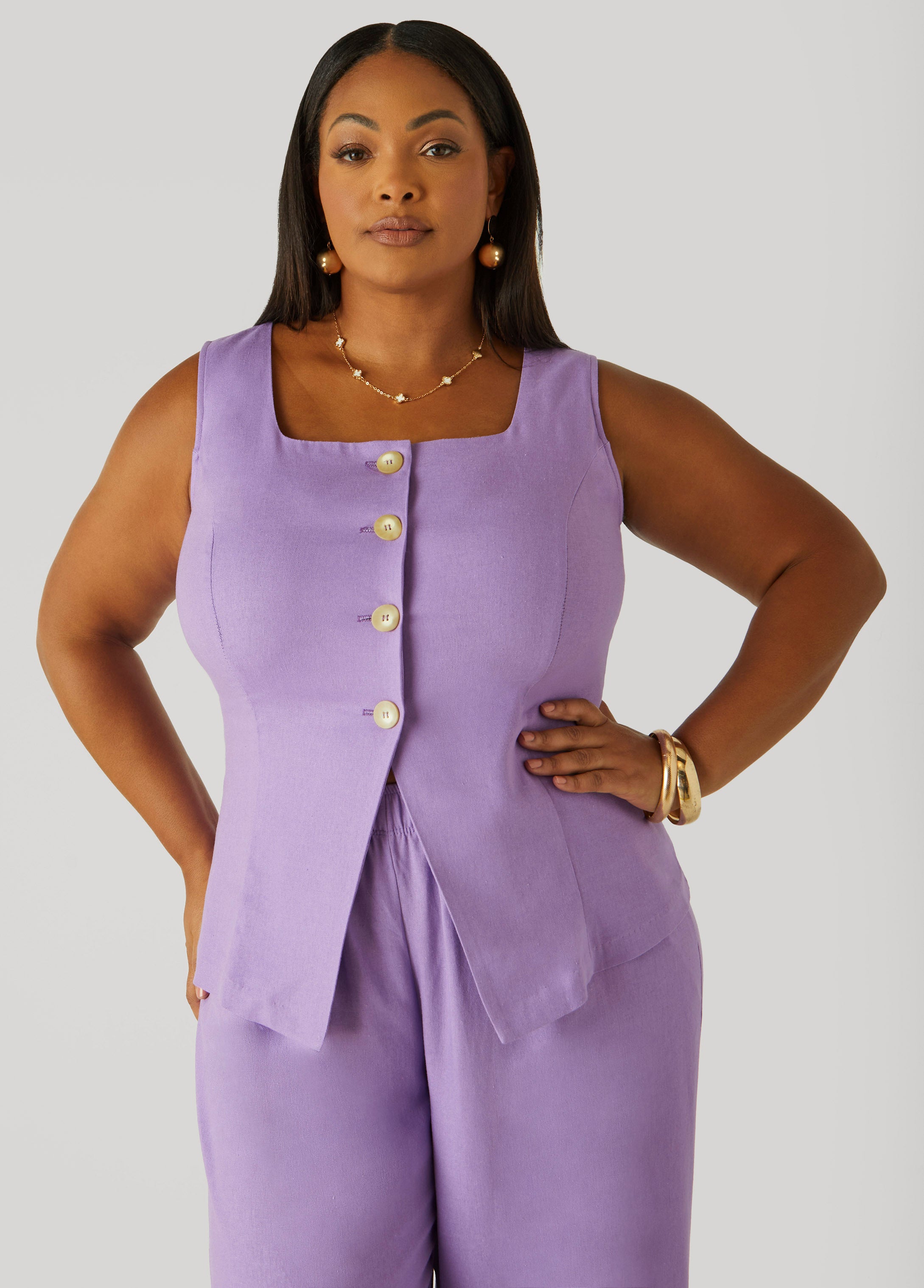 Plus Size Button Front Vest