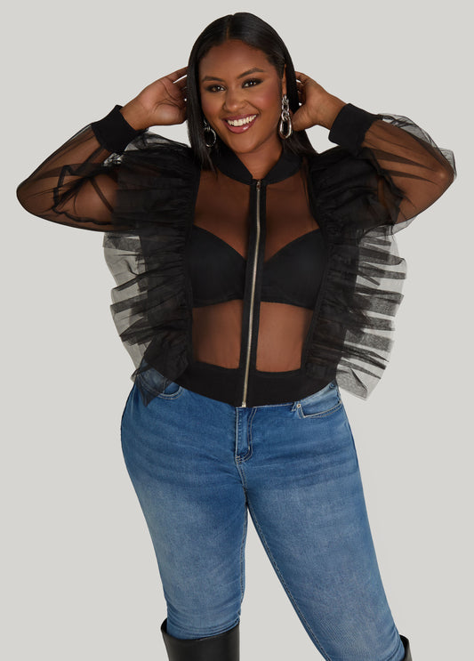 Plus Size Ruffled Tulle Jacket