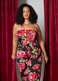 Plus Size Rose Strapless Top Plus Size Bustier Two Piece Set