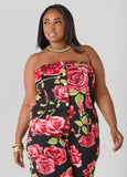 Strapless Rose Print Top