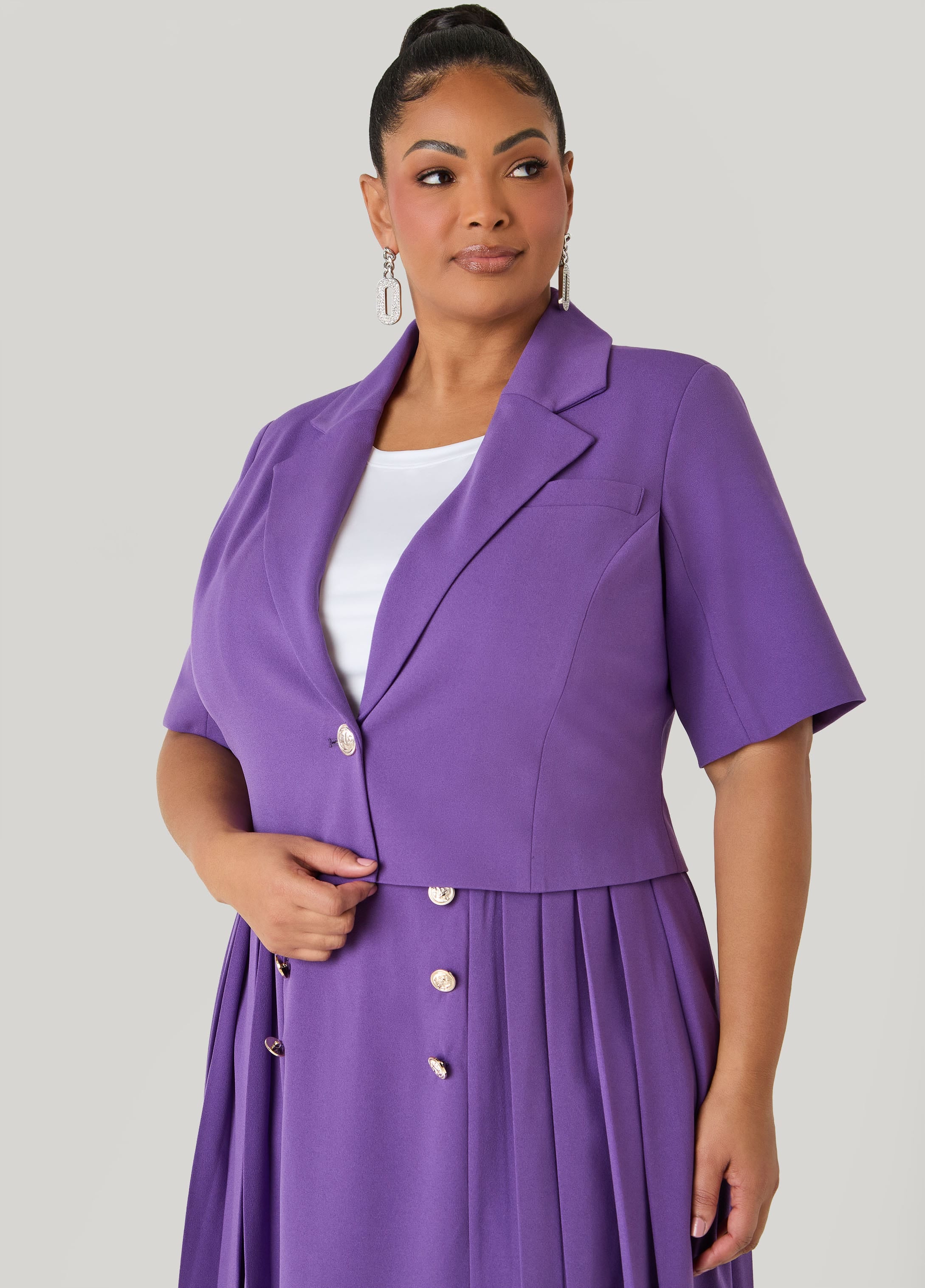 plus size purple blazer dress Kasper Plus Size Collarless 3/4-Sleeve Blazer & Crewneck Sleeveless Sheath Dress