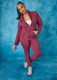 Plus Size High Waist Leggings Trendy Burgundy Athleisure Set