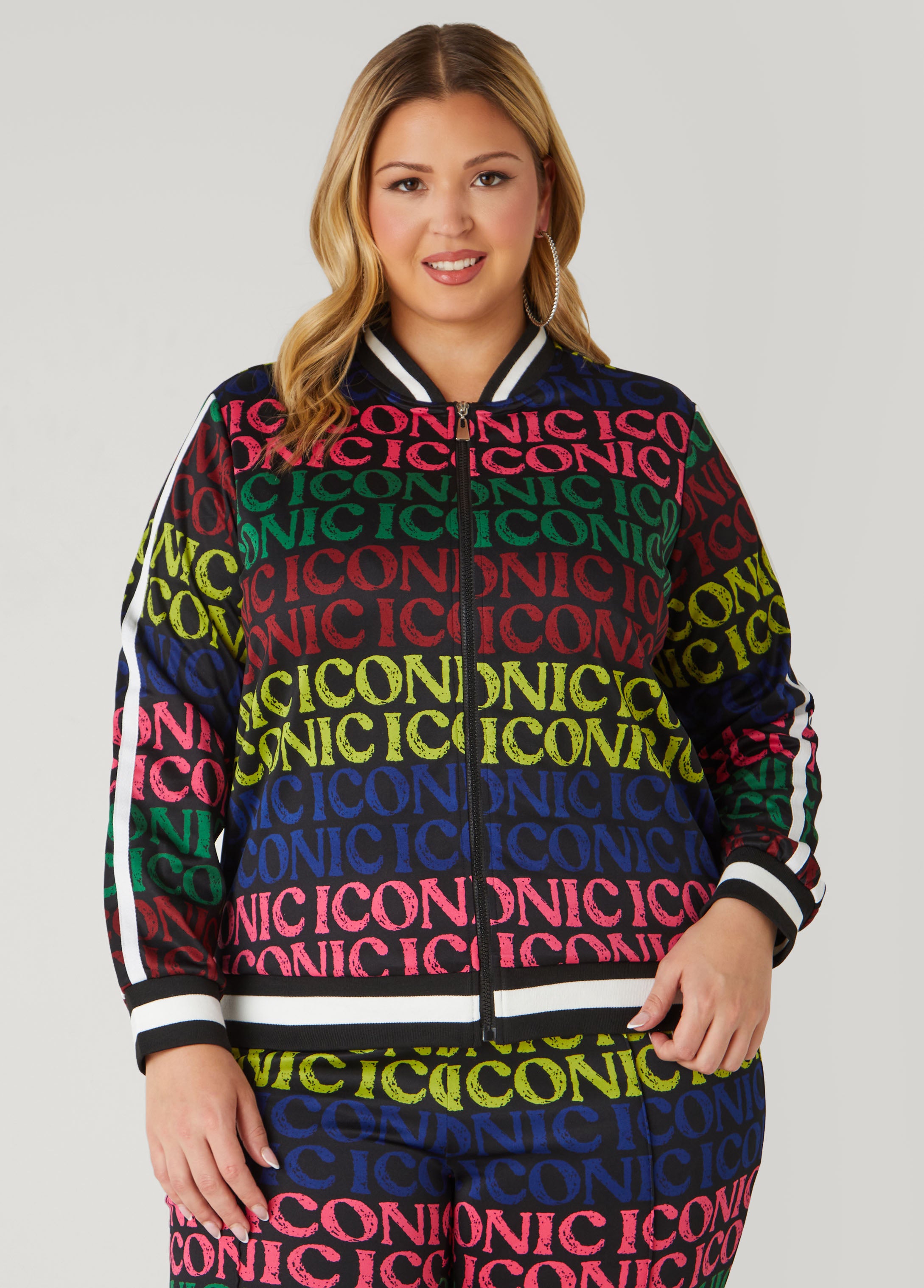 Plus Size Iconic Print Track Jacket