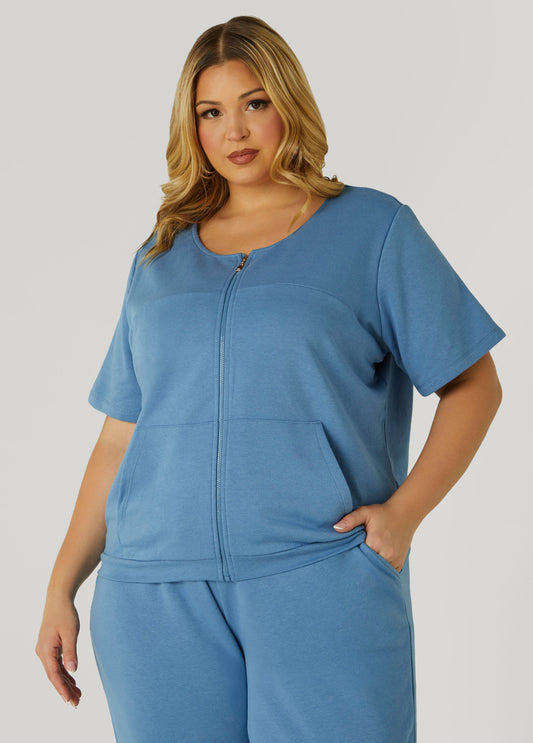 Plus Size French Terry Zip Front Jacket