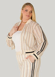 Striped Crocheted Bomber Jacket