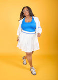 Plus Size Piped White Mesh Skort Trendy Tennis Matching Set