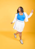 Plus Size Piped White Mesh Crop Track Jacket Hoodie Matching Set