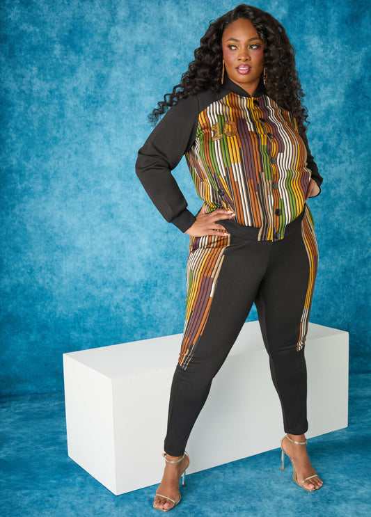 Plus Size striped track pants trendy athleisure fashion two piece set