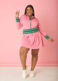 Plus Size Pink Green Zip Track Jacket Tennis Pickleball Set