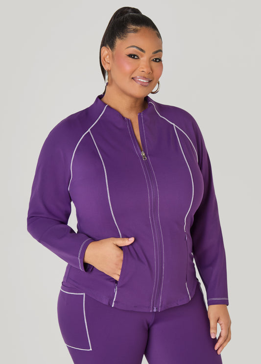 Plus Size Track Jacket Zip Front Athleisure Jacket Matching Set