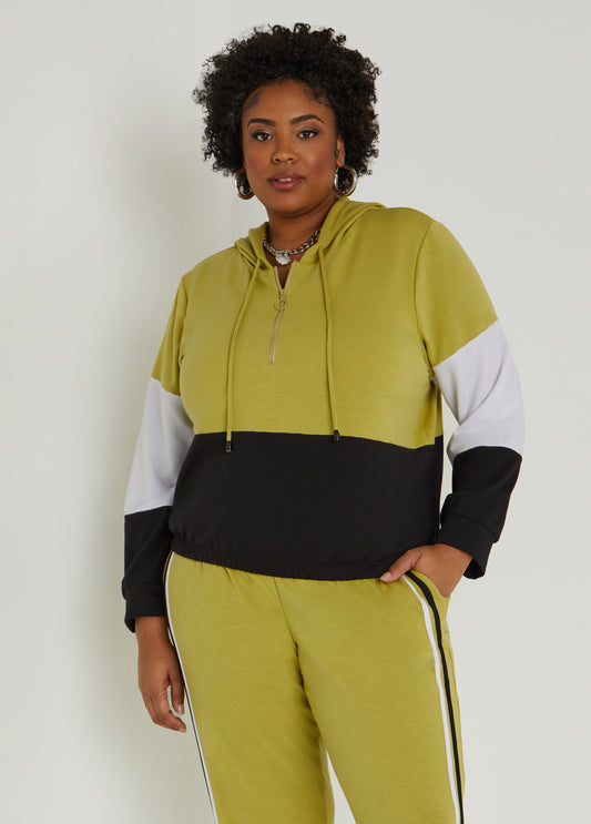 Plus Size Hoodie Plus Size Colorblock Pullover Fashion Matching Set
