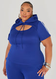 Plus Size Cutout Striped Hoodie