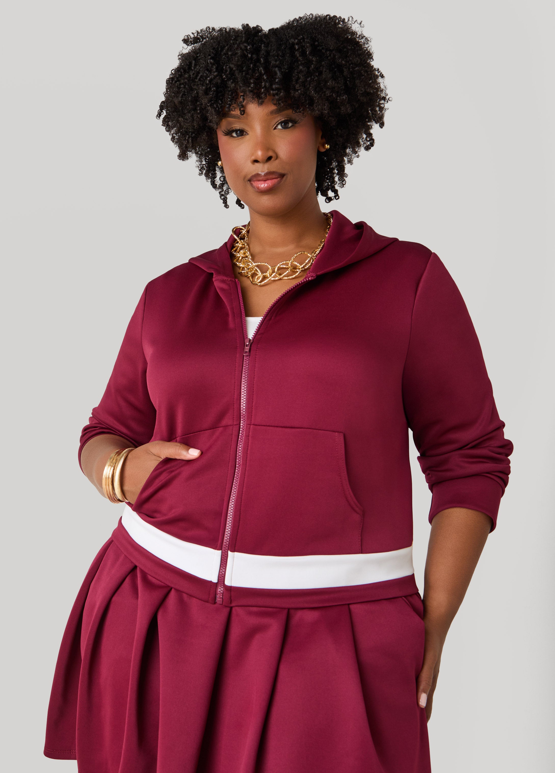 Plus Size Zip Front Striped Hoodie