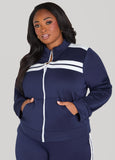 Plus Size Striped Zip Front Track Jacket