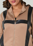 Faux Leather Paneled Track Jacket