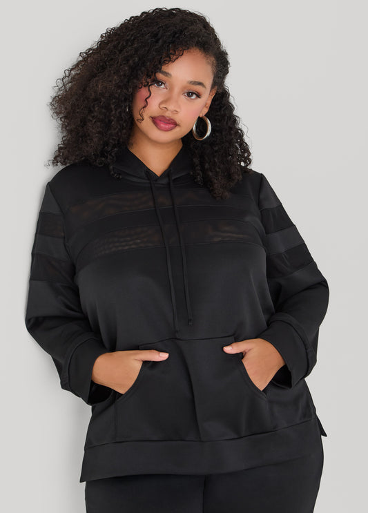 Plus Size Mesh Paneled Hoodie