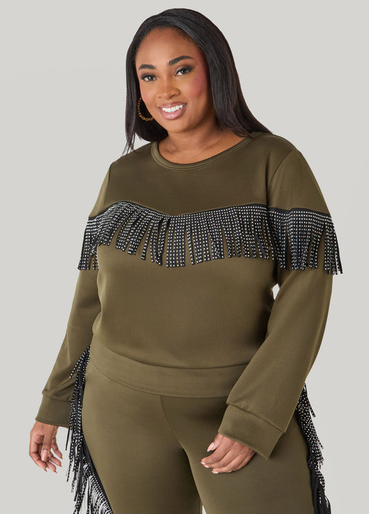 Studded Fringed Pullover