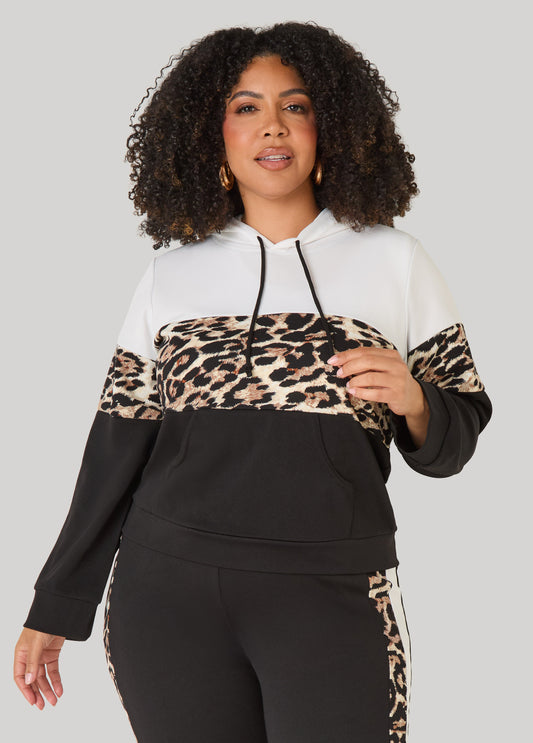Colorblock Animal Print Hoodie