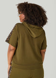 Leopard Trimmed Textured Hoodie