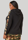 Camo Trimmed Textured Hoodie