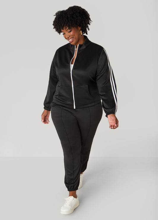 Plus Size Pintucked Striped Joggers