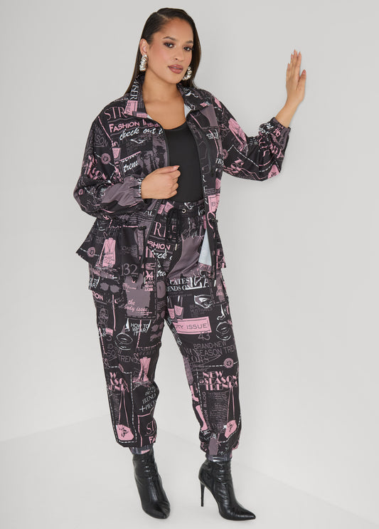 Newspaper Print Drawstring Jacket