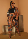 Plus Size Cargo Joggers Newspaper Print Matching Two Piece Sets