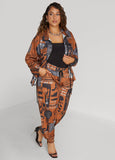 Plus Size Newspaper Print Cargo Joggers