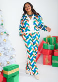 Plus Size Geo Print Zip Front Track Jacket