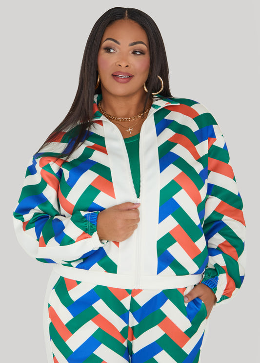 Geo Print Zip Front Track Jacket